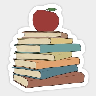 Apple on Book Stack - Red Apple & Books - Stack of Books with Apple Sticker